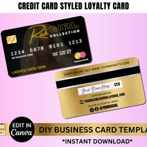 Creditcardsjabloon visitekaartje, creditcardsjabloon, visitekaartje, haar, wimper, nagel, make-up, vlechten, mode - GRATIS bewerken in CANVA
