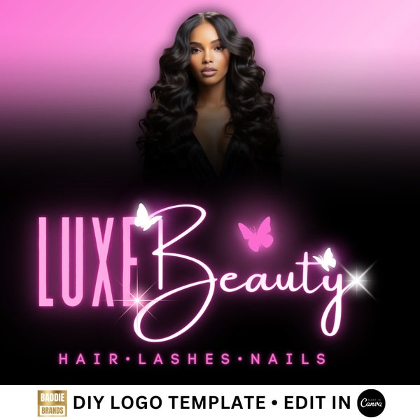 DIY Beauty Logo, Custom logo design, edit in Canva, Logo template. Editable logo, Custom Logo design, Hair logo design, Lash Logo template