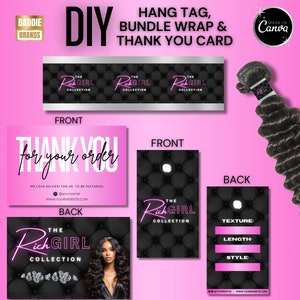 Modelo de etiqueta para pacote de cabelo faça você mesmo, Cartão de agradecimento, Negócio de extensão de cabelo, Etiqueta para pendurar cabelo, Embalagem para negócio de cabelo, Cuidados posteriores com o cabelo, Site de cabelo