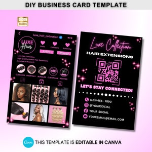 Sjabloon voor visitekaartjes, Instagram-visitekaartjeontwerp, IG-visitekaartje, QR-codevisitekaartje, Hair Stylist Nail Tech Lash Tech Braid MUA