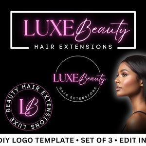 3 Logo Design Set, Logo Template, DIY Beauty Logo, Hair Logo, Lash Logo, Makeup Logo, Nails Logo, Braid Logo, Premade Logo Design Custom