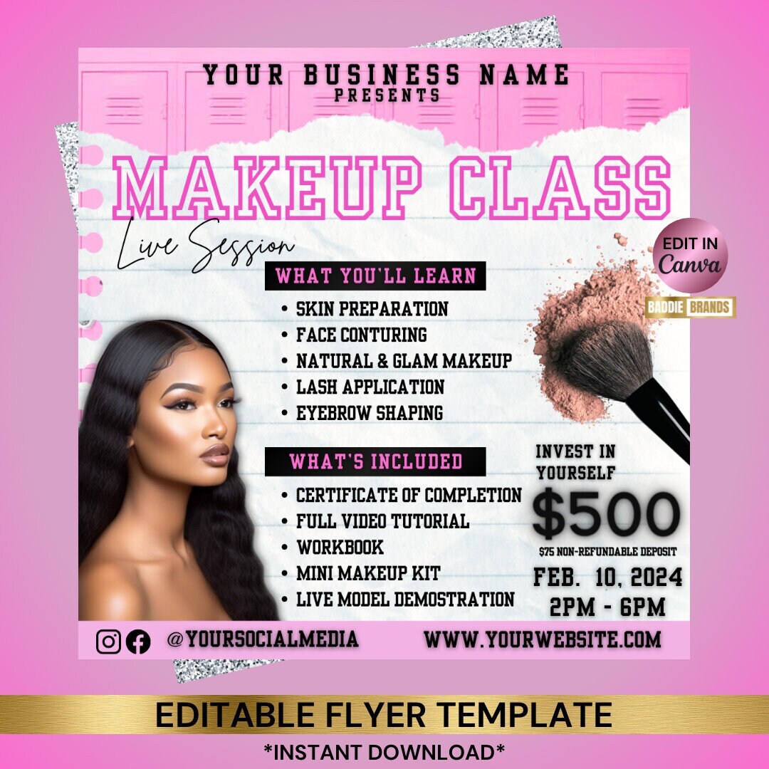 Makeup Class Flyer Template, Makeup Masterclass, Makeup Course Flyer