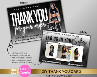 Boutique Thank You Card Template: Packaging Insert (Canva Digital Download)
