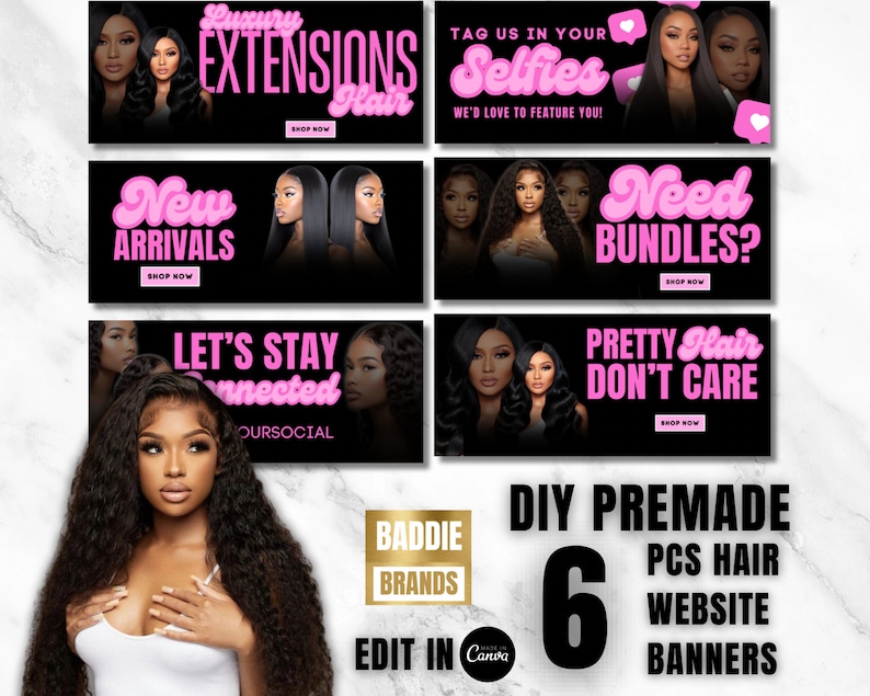 Web Banner Slide, Hair Website Banner, Shopify Godaddy, Wix, Website banner set, Wig Boutique Website Banner, Hair Banner set, DIY Web slide