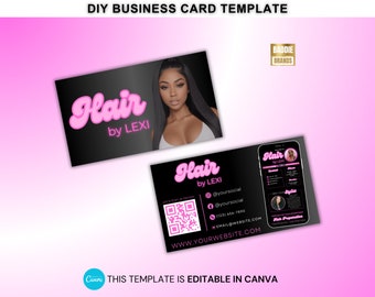 Business Card Template, Modern Luxury Business Card DIY, Instagram QR Code Black Business Card, Hair Stylist, Lash Tech, Nail Tech, Boutique