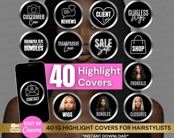 Hair Stylist Instagram Highlight Covers: Black, White, Silver (Digital Download)