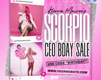 CEO Birthday Flyer, CEO Birthday Sale Flyer, Zodiac Season Birthday Flyer, CEO Birthday Special Flyer, Hair Stylist, Lash Tech, Nail Tech