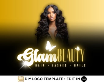 DIY Beauty Logo, Custom logo design, edit in Canva, Logo template. Editable logo, Custom Logo design, Hair logo design, Lash Logo template