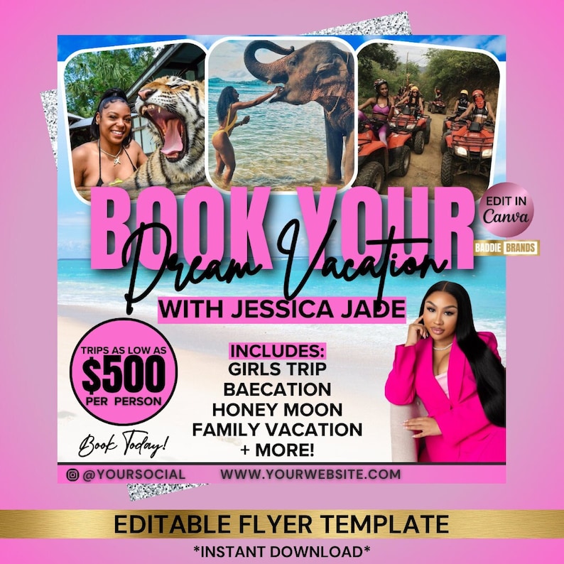 Travel agent flyer, Travel flyer, Vacation flyer, Book a vacation flyer, Dubai Vacation Flyer, Girls Trip Flyer, Baecation flyer, Networking