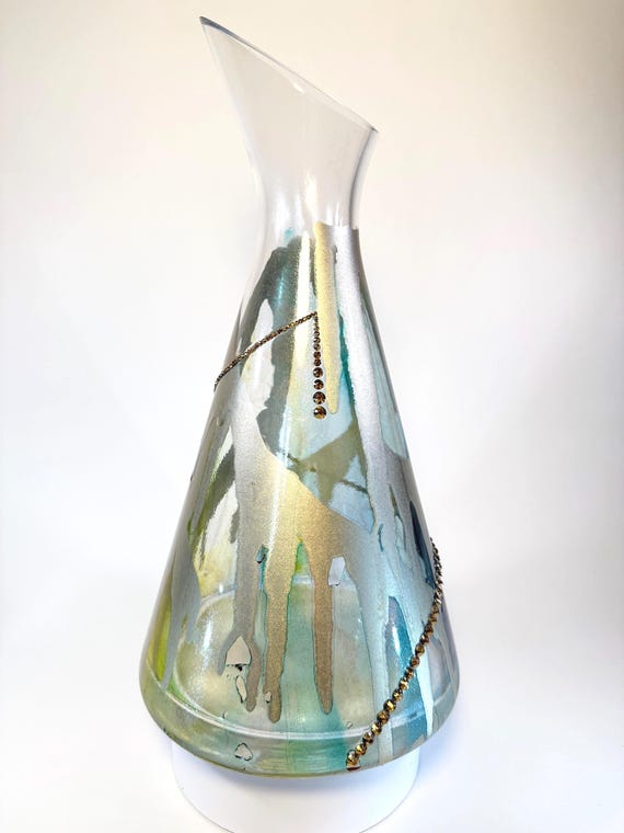 Angled “Golden Light” Polish Glass Wine Decanter