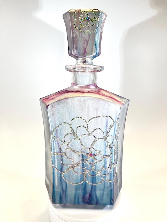Rose Pattern Glass Liquor Decanter