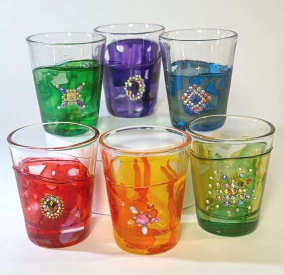 Set of Six Jewel-Embellished Shot Glasses