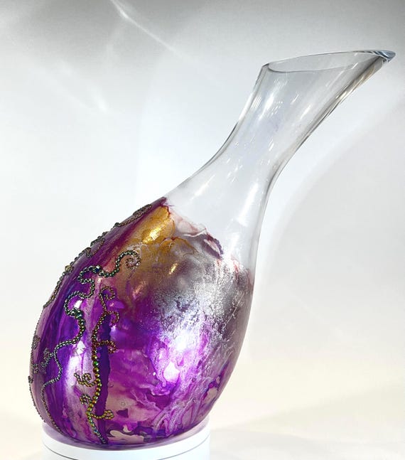 Purple Gooseneck Glass Wine Decanter