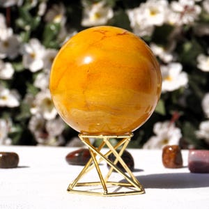 Esfera de piedra de jaspe amarillo, 80 mm, metafísica, meditación, calidad extra, esfera de piedra curativa de cristal natural.