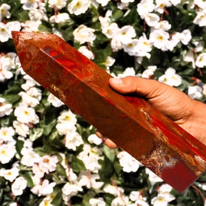 Red Jasper Stone Tower | 300 MM | Healing Metaphysical 4 Faceted Point Obelisk Tower