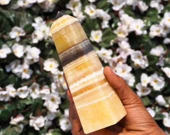 Large Honey Calcite Tower: Natural Zebra Calcite Obelisk (180MM)