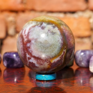 Esfera de jaspe oceánico amarillo / 55 mm / Piedra mineral jaspe oceánico amarillo rosa, esfera con poder curativo para meditación metafísica