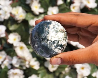 Green Moss Agate Sphere: Natural Crystal Healing Stone, 60MM