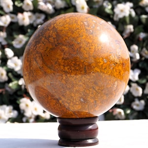 Jaspe de caligrafía natural, cristal de jaspe Mariam, 140 mm, esfera de meditación metafísica de alta vibración de cuarzo sanador.