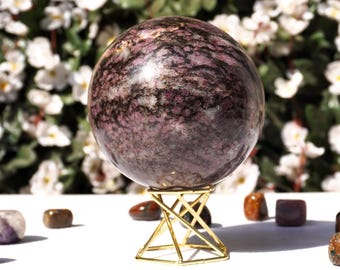 Esfera de Coríndon Rubi: Bola de Pedra Biotita, Energia Aura Positiva (100 mm)