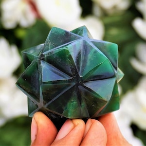 Green Jade 20 point Merkaba | 45MM | Green Jade Stone Healing Metaphysical 20 Points Geometry Merkaba Star