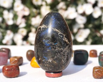 Green Labradorite Stone Egg: Rainbow Flash, Healing Crystal (85x50MM)