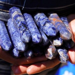 Blue Sodalite Tower: 8 Faceted Crystal Obelisk (110X25 MM)