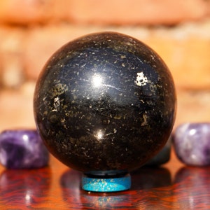 60MM Black Nuummite Sphere: Greenland Healing Stone Ball