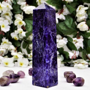 Large Blue Sodalite Obelisk Tower: Metaphysical Meditation Crystal (200MM)