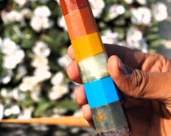 7 Chakra Crystal Point Wand: Natural Healing Meditation Stone (140MM)
