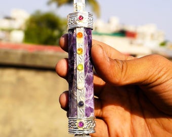 7 Chakra Amethyst Massage Wand: Polished Healing Point from India (125MM