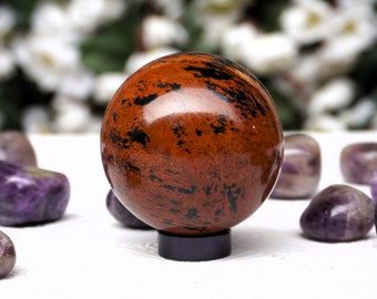 Mahogany Obsidian High Quality | 50MM | Natural Red Mahogany Obsidian Stone Minerals Healing Metaphysical Sphere Ball
