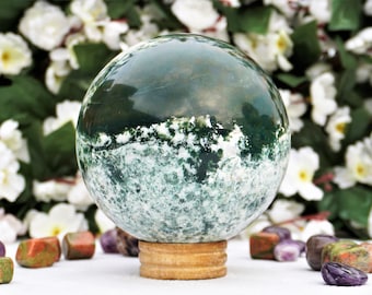 Green Moss Agate Sphere (125MM): Natural Crystal Healing Stone
