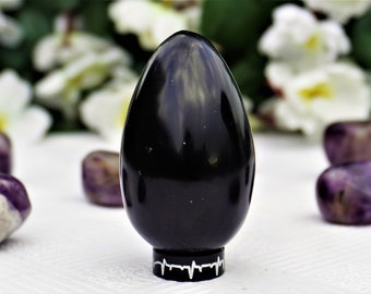 Black Tourmaline Crystal Egg: Hand-Carved Metaphysical Stone (65mm)