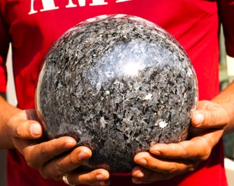 Natural Larvikite Stone. 203MM | 27.8 Lb | Grey Larvikite Stone Minerals Rainbow Reflection Healing Metaphysical Sphere Ball.