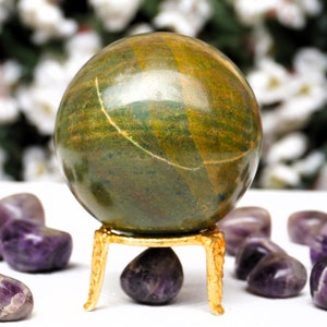 Esfera de jaspe oceánico verde, hermosa esfera grande de ~70 mm, esfera de jaspe oceánico, piedra natural, minerales, curación con cristales, Reiki/aura, esfera