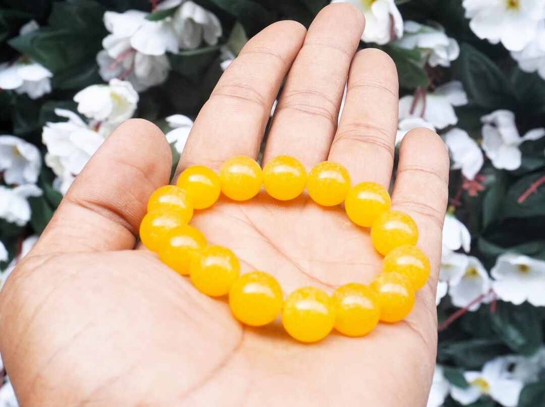 10MM Natural Yellow Jade Bracelet Stretchy Round Beads Healing