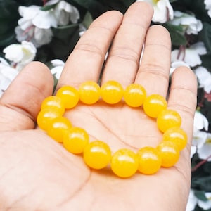 10MM |  Natural Yellow jade Bracelet Stretchy Round Beads Healing Metaphysical Power Gemstone Bracelet