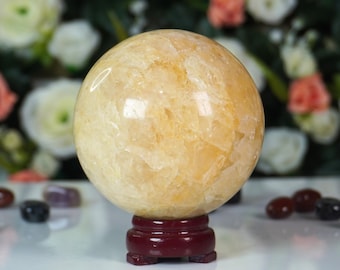 90MM Golden Healer Quartz Sphere: High Vibration Meditation Ball