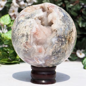 Unique Druzy Blue Moss Agate x Quartz Sphere - Polished | 135MM |  Natural Druzy Moss Agate Sphere Ball,Natural Druzy Geode Ball Sphere.