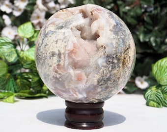 Unique Druzy Blue Moss Agate x Quartz Sphere - Polished | 135MM |  Natural Druzy Moss Agate Sphere Ball,Natural Druzy Geode Ball Sphere.