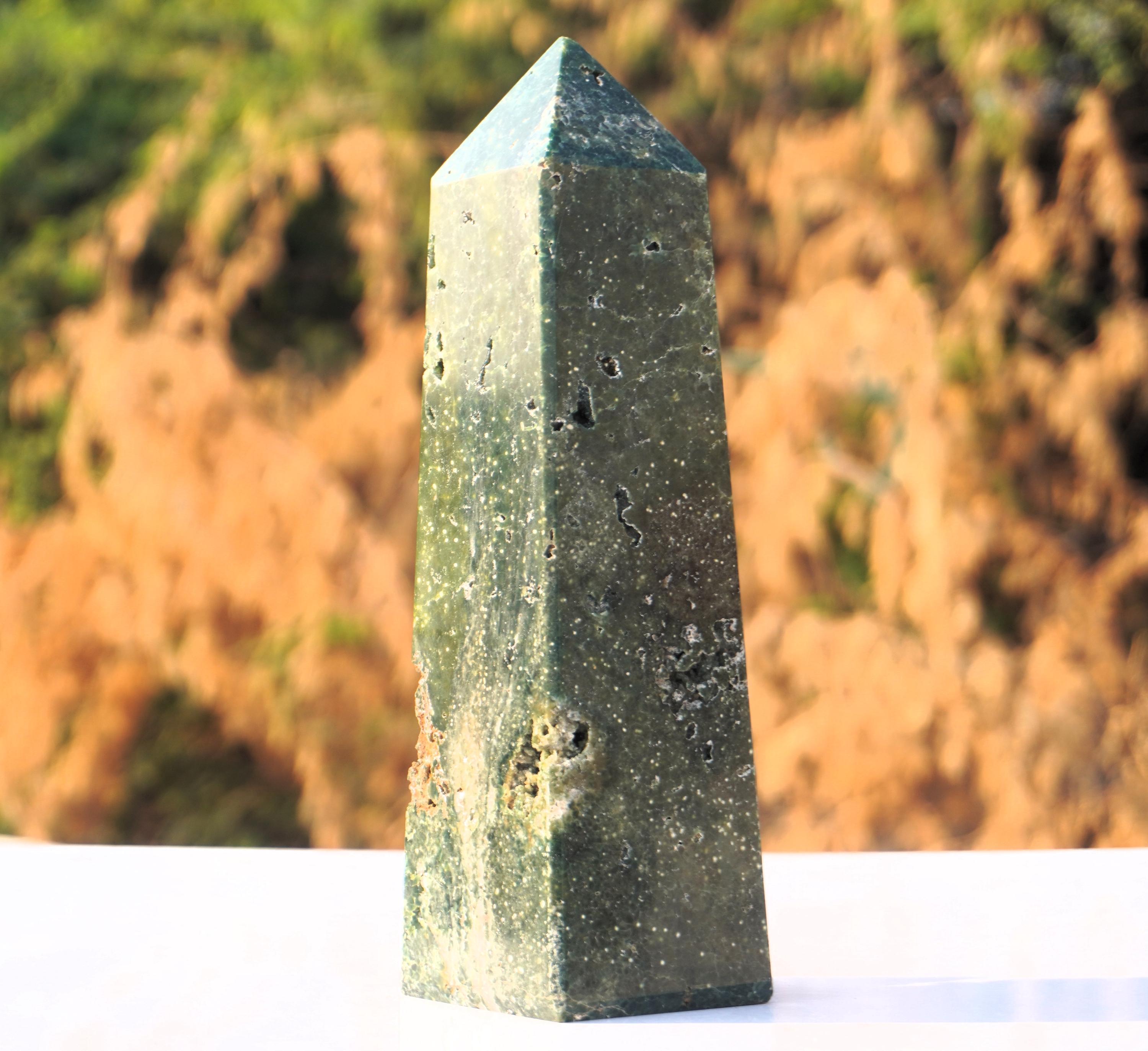 Large Green Druzy Ocean Jasper Tower Point: 250mm -handmade