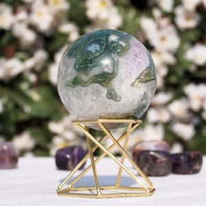 Green Moss Agate Druzy Sphere | 55MM | Natural Green Moss Agate Jasper Stone, Extra Quality, Natural Crystal Healing Stone Sphere.