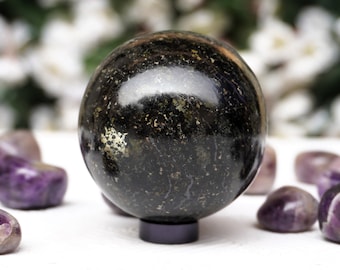 50MM | Black Nuummite Stone Minerals From Greenland Healing Metaphysical Sphere Ball.