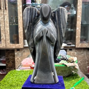 Large Grey Agate Angel: Angelic Communication Crystal Decor (11.5in, 4kg