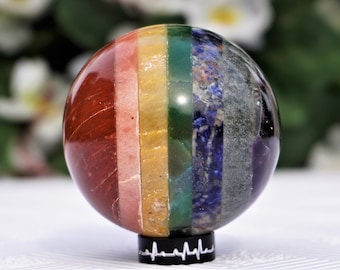 Seven Chakra Sphere,| 60mm | Metaphysical, Meditation, Extra Quality, Natural Crystal Healing Stone Sphere,