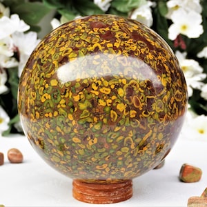 Fossil Coral Jasper Stone A+ Quality | Large 170MM Fossil Coral Jasper Stone (Fruit Jasper Stone ) Healing Menerals Metaphysical Sphere Ball