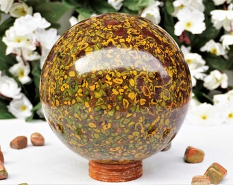Fossil Coral Jasper Stone A+ Quality | Large 170MM Fossil Coral Jasper Stone (Fruit Jasper Stone ) Healing Menerals Metaphysical Sphere Ball