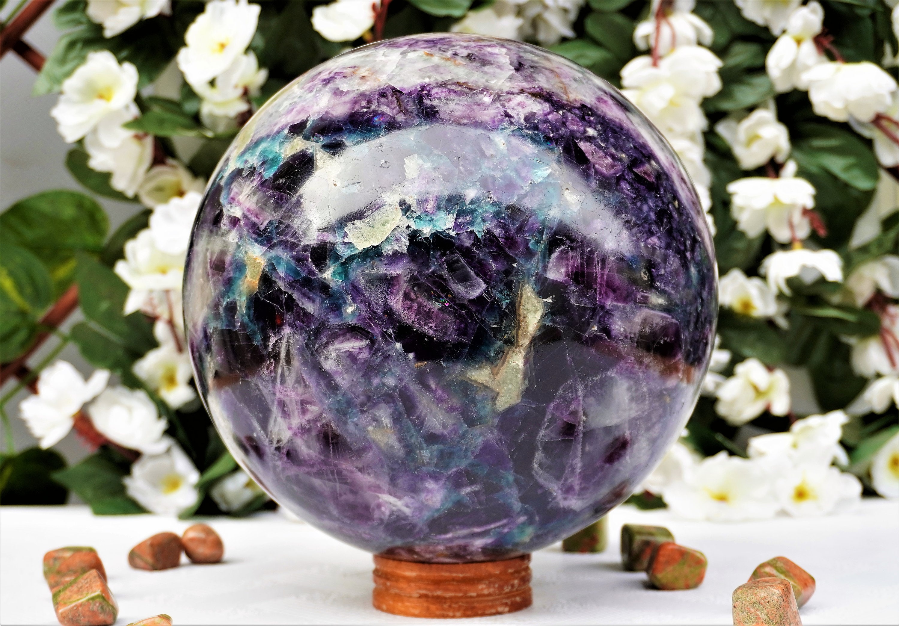 High Quality Beautiful Large Fluorite ~ 200MM | Blue Rainbow Green Fluorite Quartz Stone Metaphysical Sphere Ball