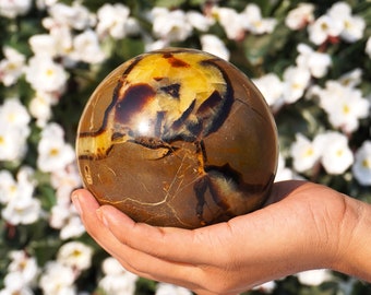 Esfera Septariana Amarilla: Piedra de Aura Espiritual Grande, Decoración Metafísica (120 MM)